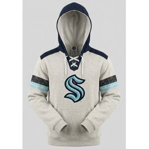 NHL Seattle Kraken Lace Up Hoodie Mens Medium Cream Blue Lacer Jersey Sweatshirt